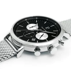 Montre Homme BARON Cadran Noir Bracelet Acier Milanais Argenté