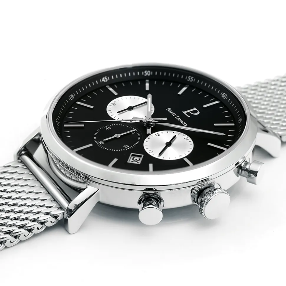Montre Homme BARON Cadran Noir Bracelet Acier Milanais Argenté