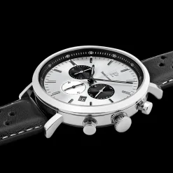 Montre Homme BARON Cadran Argenté Bracelet Cuir Perforé Noir