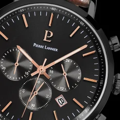 Montre Homme BARON Cadran Noir Bracelet Cuir Brun