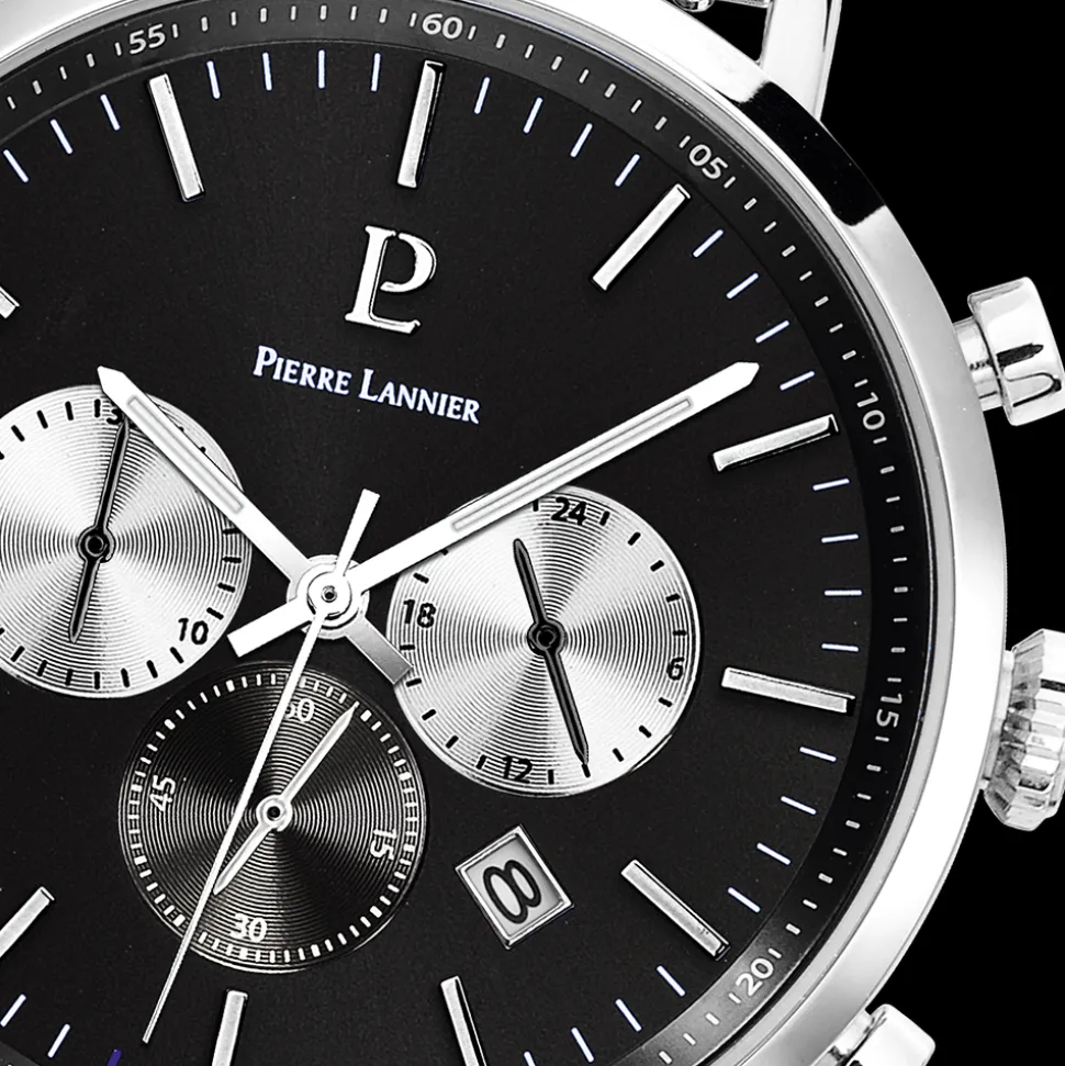 Montre Homme BARON Cadran Noir Bracelet Acier Milanais Argenté