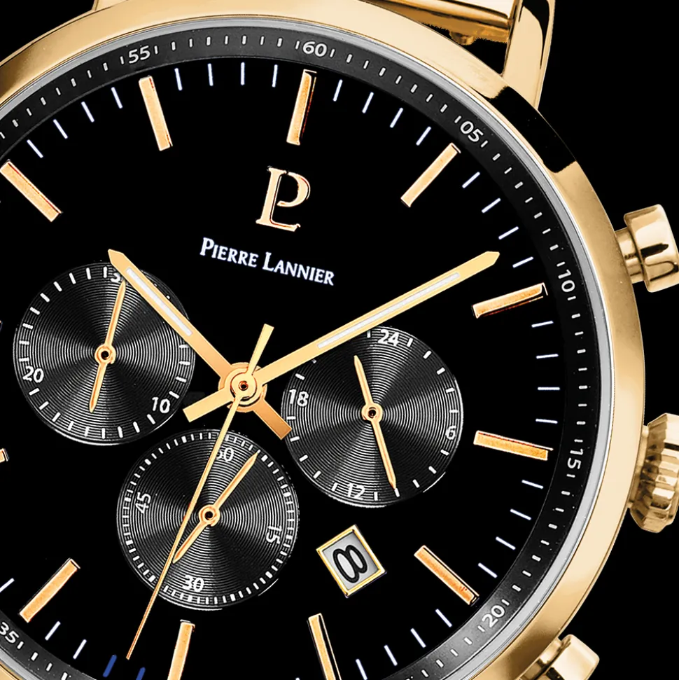 Montre Homme BARON Cadran Noir Bracelet Acier milanais Doré