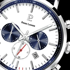 Montre Homme BARON Cadran Blanc Bracelet Cuir Perforé Bleu
