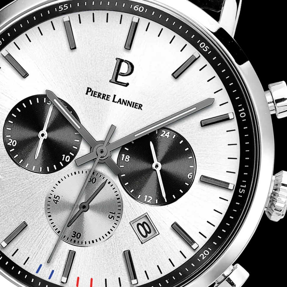 Montre Homme BARON Cadran Argenté Bracelet Cuir Perforé Noir
