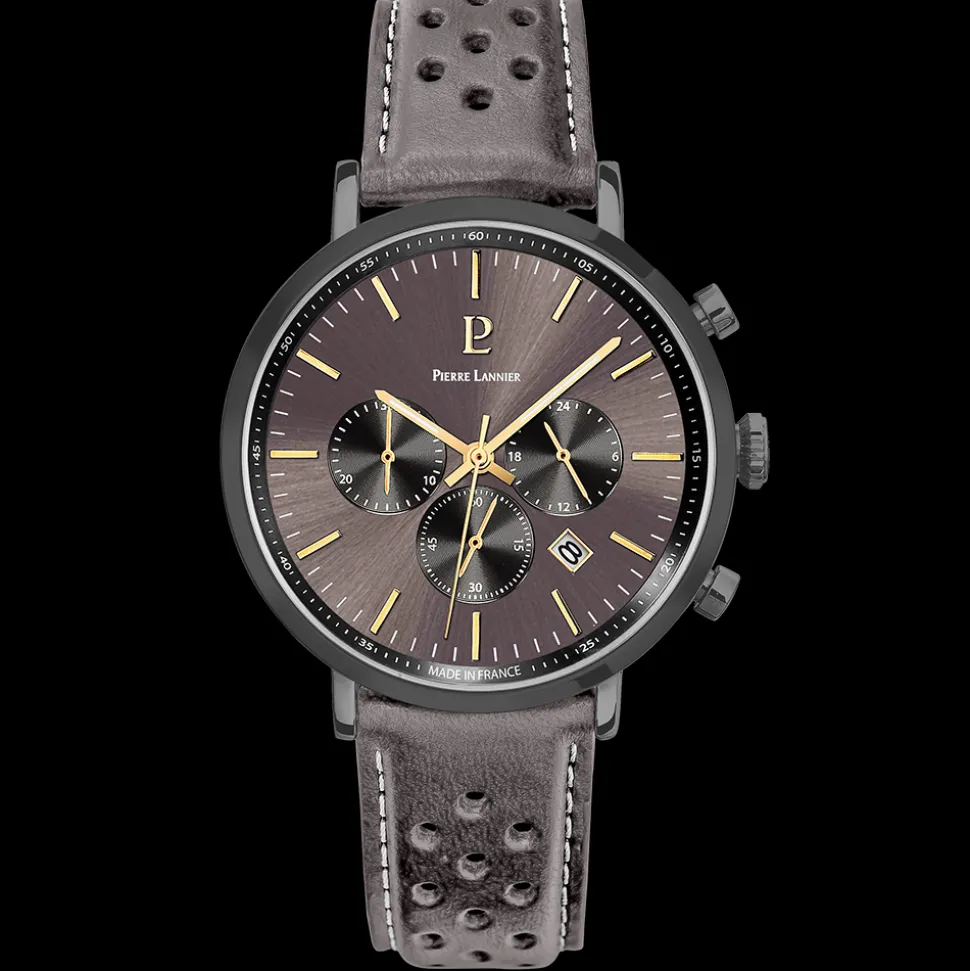 Montre Homme BARON Gris Cadran Gris Bracelet Cuir perforé Gris 20 MM