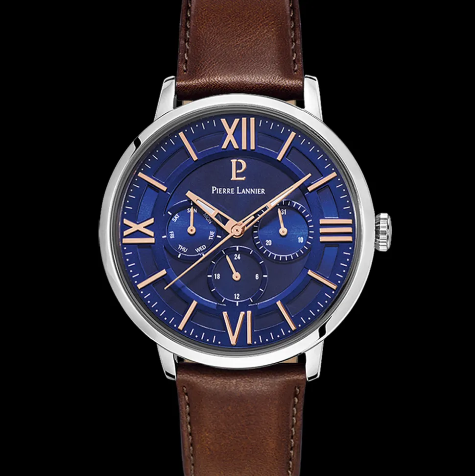 Montre Homme BEAUCOUR Cadran Bleu Bracelet Cuir Brun