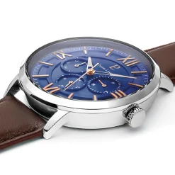 Montre Homme BEAUCOUR Cadran Bleu Bracelet Cuir Brun