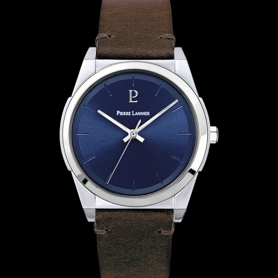 Montre Homme CANDIDE Cadran Bleu Bracelet Cuir Brun