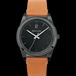 Montre Homme CANDIDE Cadran Noir Bracelet Cuir Camel
