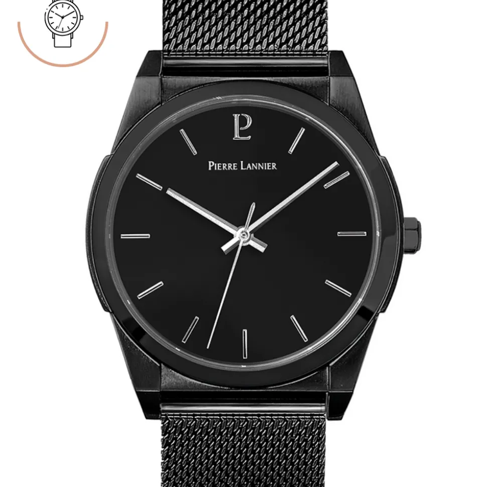 Montre Homme CANDIDE Cadran Noir Bracelet Acier milanais Noir