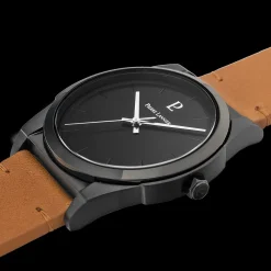 Montre Homme CANDIDE Cadran Noir Bracelet Cuir Camel