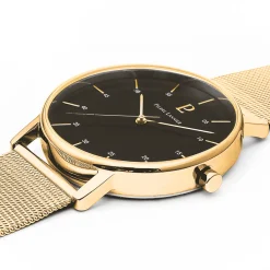 Montre Homme CITYLINE Cadran Noir Bracelet Acier milanais Doré