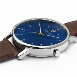 Montre Homme CITYLINE Cadran Bleu Bracelet Cuir Brun