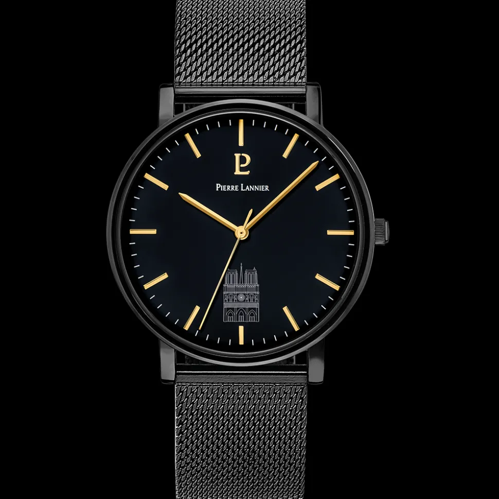 Montre Homme COEUR BATTANT Noir Cadran Noir Bracelet Acier milanais Noir 20 MM