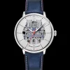 Montre Homme COEUR BATTANT Argenté Cadran Argenté Bracelet Cuir Bleu 20 MM