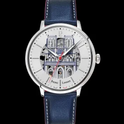 Montre Homme COEUR BATTANT Argenté Cadran Argenté Bracelet Cuir Bleu 20 MM