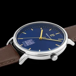 Montre Homme COEUR BATTANT Argenté Cadran Bleu Bracelet Cuir Brun 20 MM