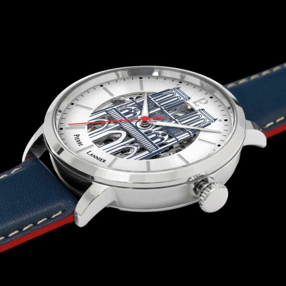 Montre Homme COEUR BATTANT Argenté Cadran Argenté Bracelet Cuir Bleu 20 MM