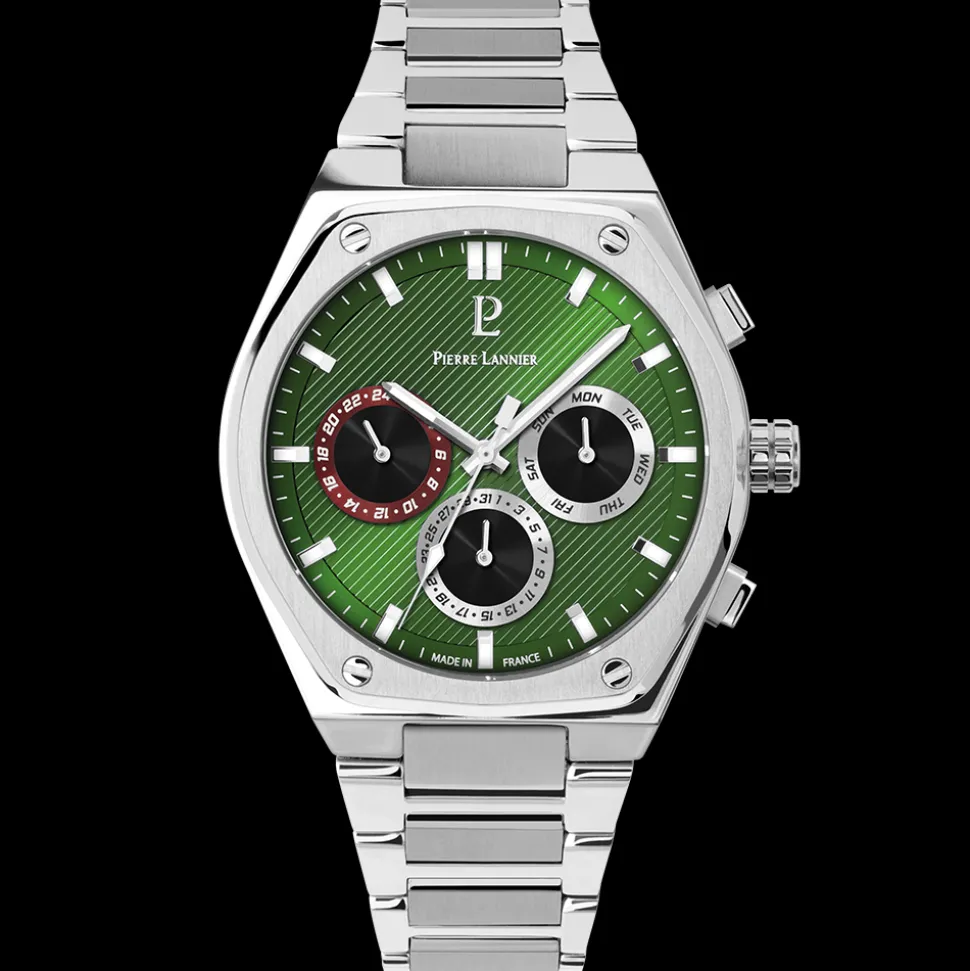 Montre Homme COPILOTE Argenté Cadran Vert Bracelet Acier Argenté 24 MM