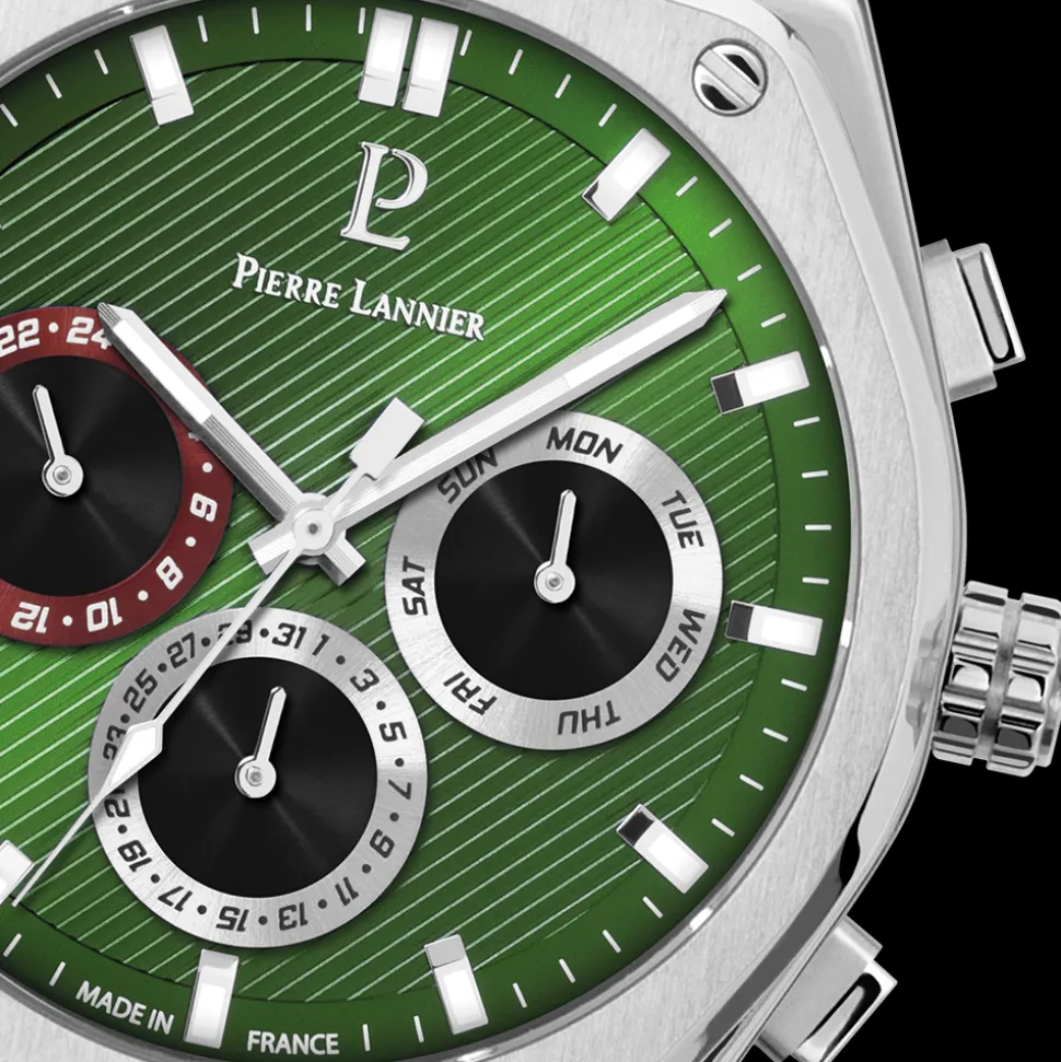 Montre Homme COPILOTE Argenté Cadran Vert Bracelet Acier Argenté 24 MM