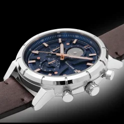 Montre Homme CRITERIUM Cadran Bleu Bracelet Cuir Brun