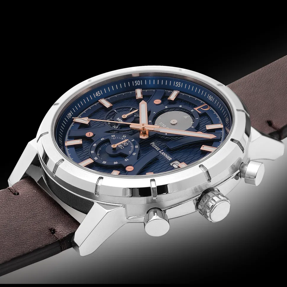 Montre Homme CRITERIUM Cadran Bleu Bracelet Cuir Brun