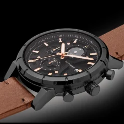 Montre Homme CRITERIUM Cadran Noir Bracelet Cuir Brun