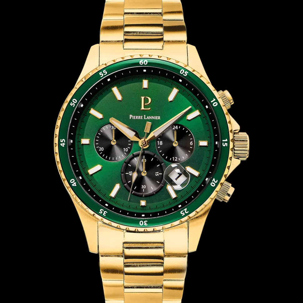 Montre Homme CRONOS Cadran Vert Bracelet Acier Doré