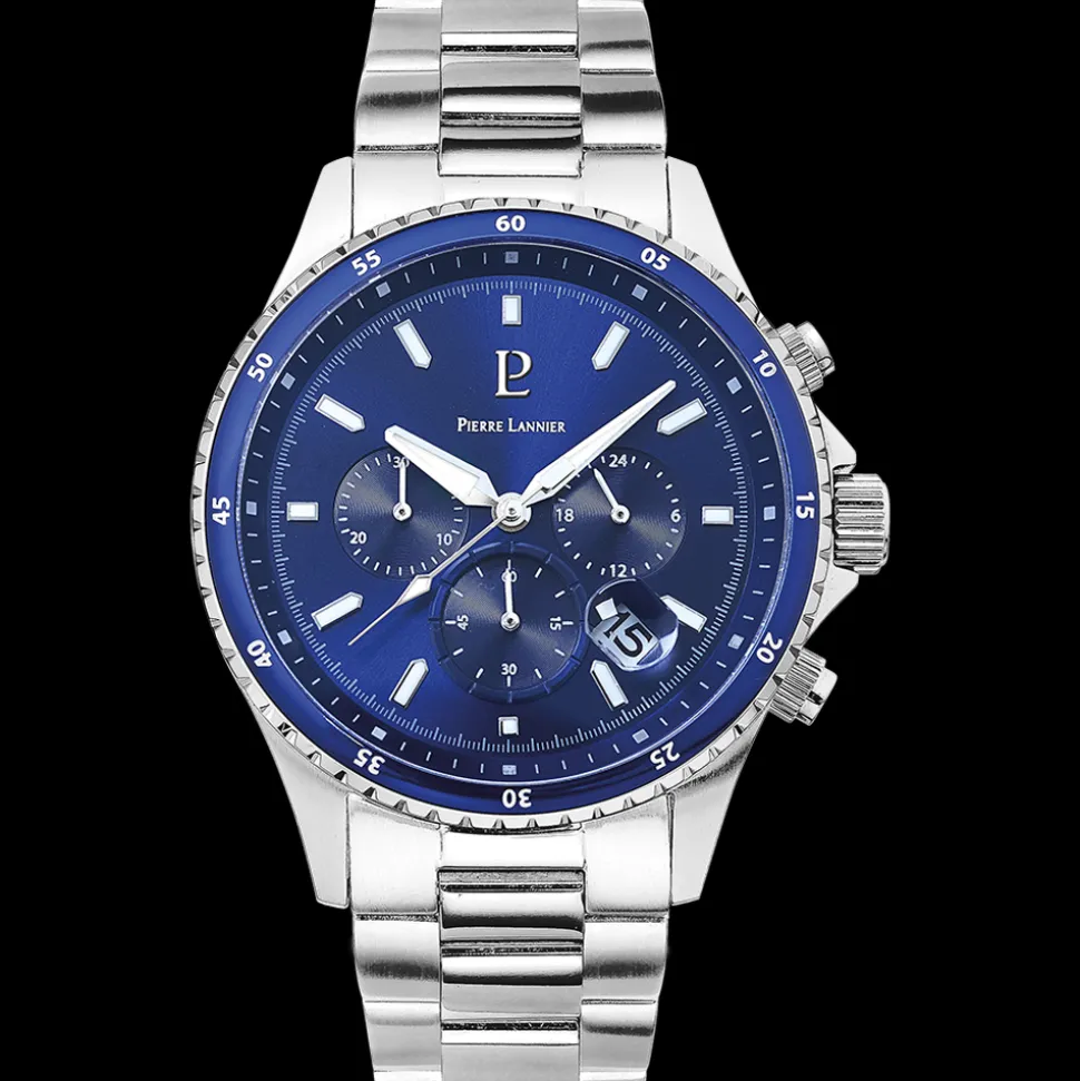 Montre Homme CRONOS Cadran Bleu Bracelet Acier Argenté