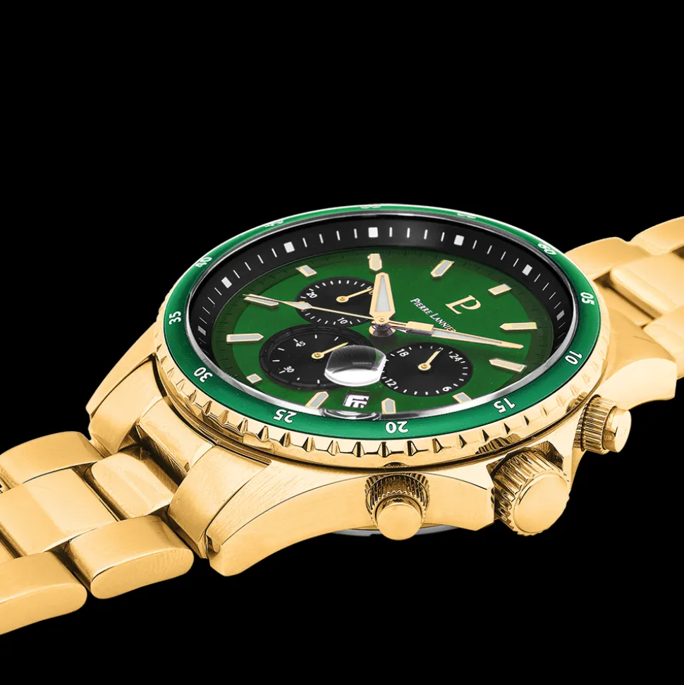 Montre Homme CRONOS Cadran Vert Bracelet Acier Doré
