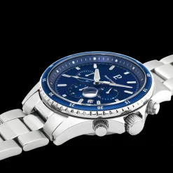 Montre Homme CRONOS Cadran Bleu Bracelet Acier  Argenté