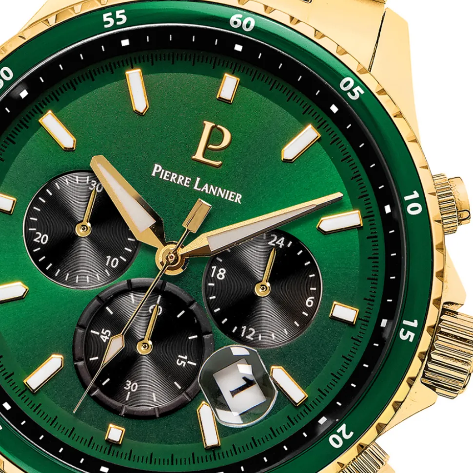 Montre Homme CRONOS Cadran Vert Bracelet Acier Doré