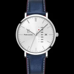 Montre Homme DATA Cadran Argenté Bracelet Cuir  Bleu