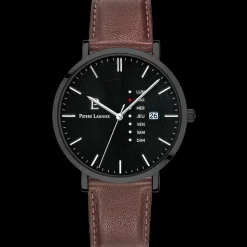 Montre Homme DATA Cadran Noir Bracelet Cuir  Brun