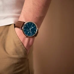 Montre Homme DATA Cadran Bleu Bracelet Cuir  Brun