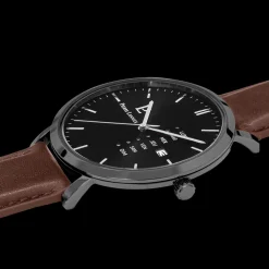 Montre Homme DATA Cadran Noir Bracelet Cuir  Brun