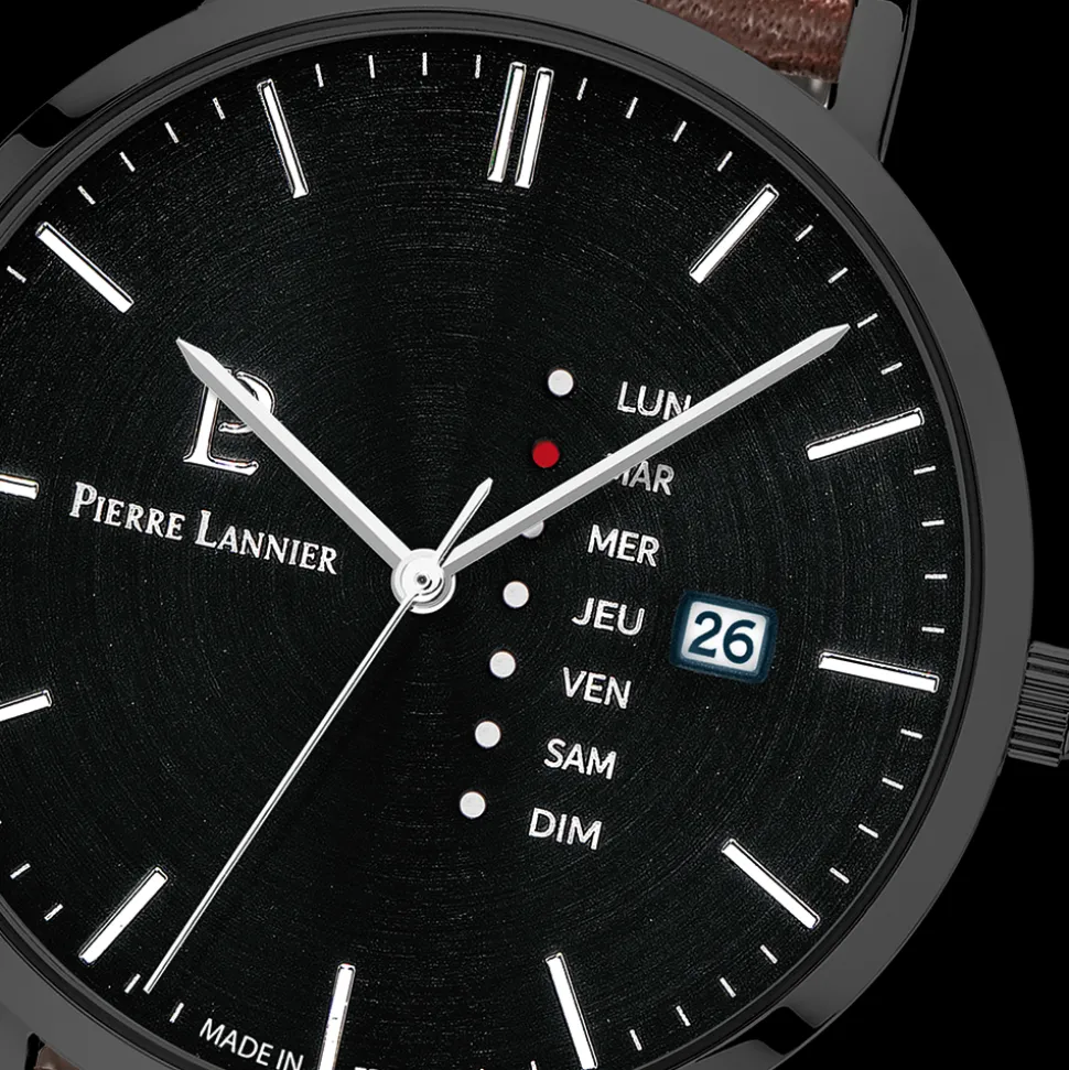 Montre Homme DATA Cadran Noir Bracelet Cuir Brun