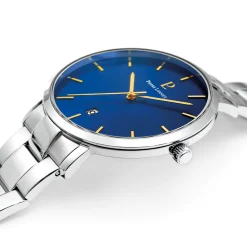 Montre Homme ECHO Cadran Bleu Bracelet Acier Argenté