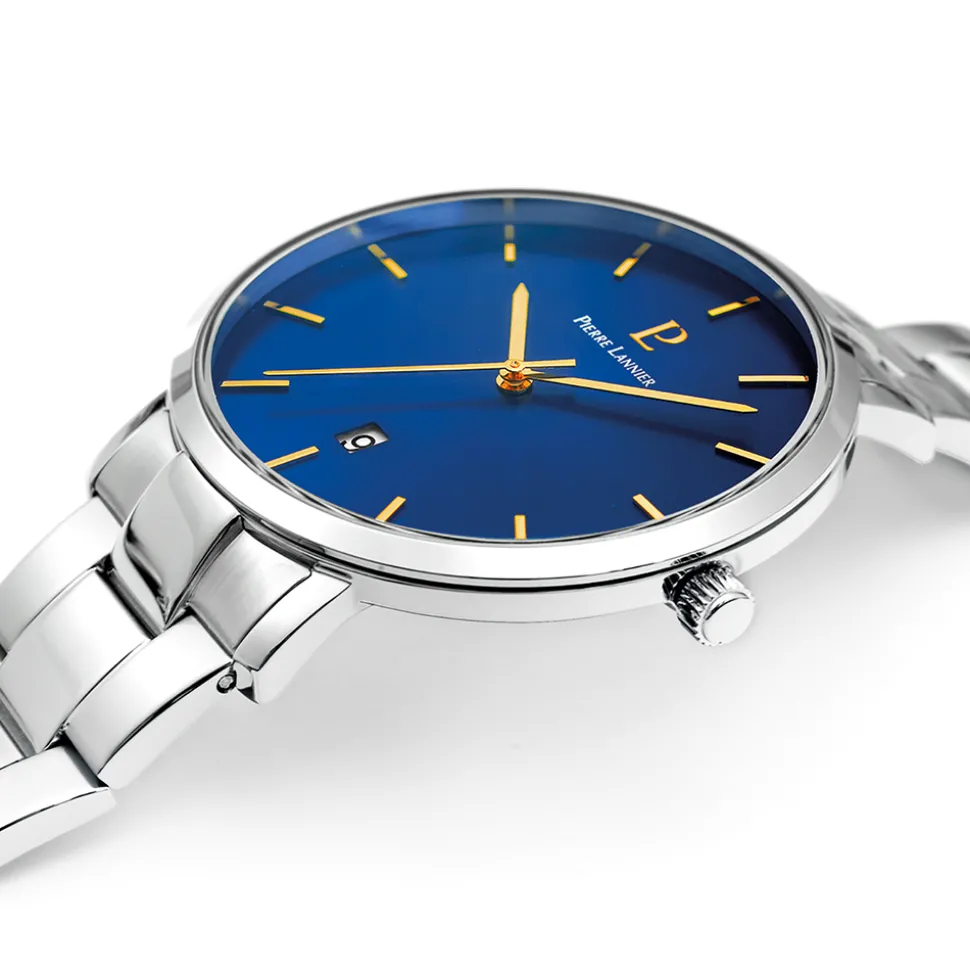 Montre Homme ECHO Cadran Bleu Bracelet Acier Argenté