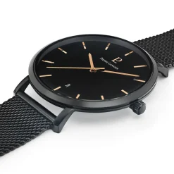 Montre Homme ECHO Cadran Noir Bracelet Acier Milanais Noir