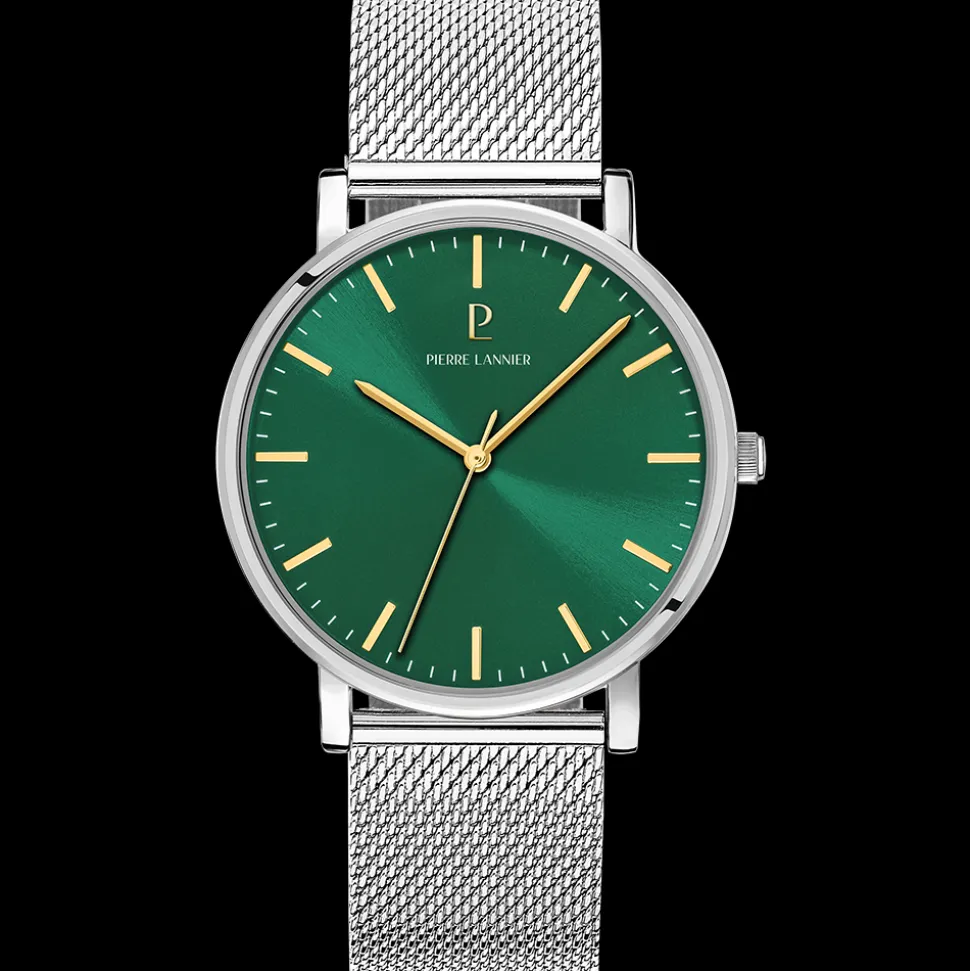 Montre Homme ESSENTIAL Argenté Cadran Vert Bracelet Acier milanais Argenté 20 MM