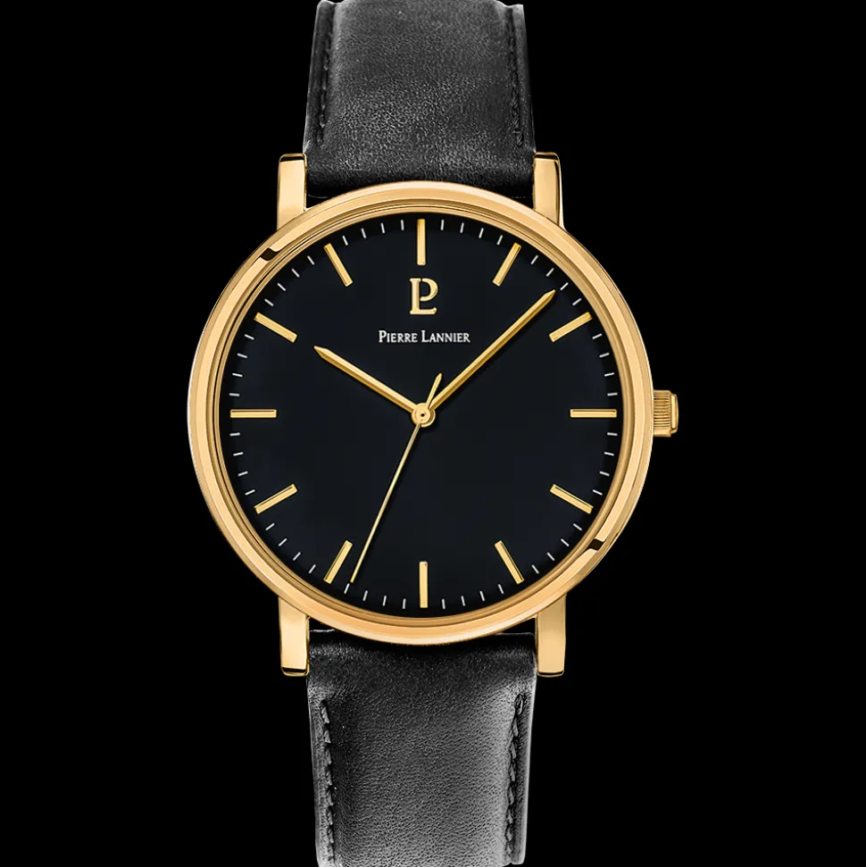 Montre Homme ESSENTIAL Cadran Noir Bracelet Cuir Noir