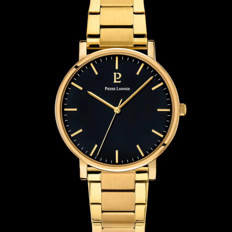Montre Homme ESSENTIAL Cadran Noir Bracelet Acier Doré