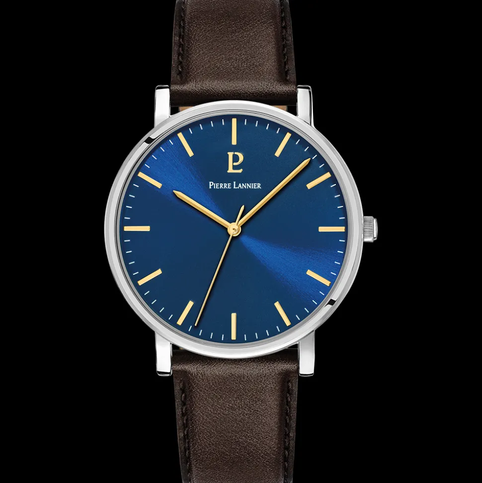 Montre Homme ESSENTIAL Cadran Bleu Bracelet Cuir Brun