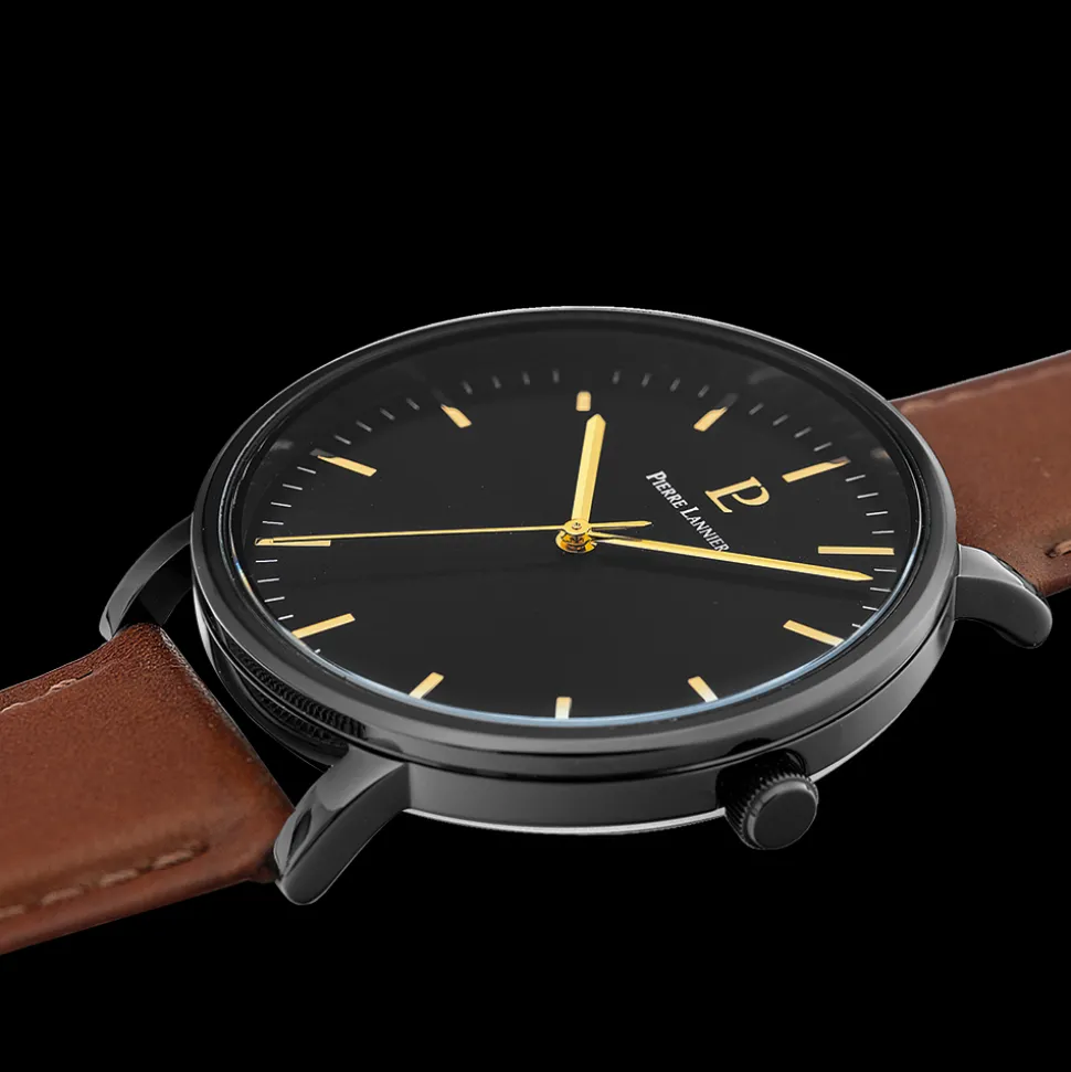 Montre Homme ESSENTIAL Cadran Noir Bracelet Cuir Brun