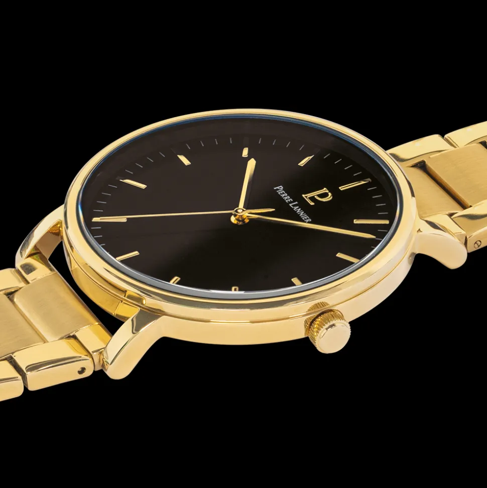 Montre Homme ESSENTIAL Cadran Noir Bracelet Acier Doré