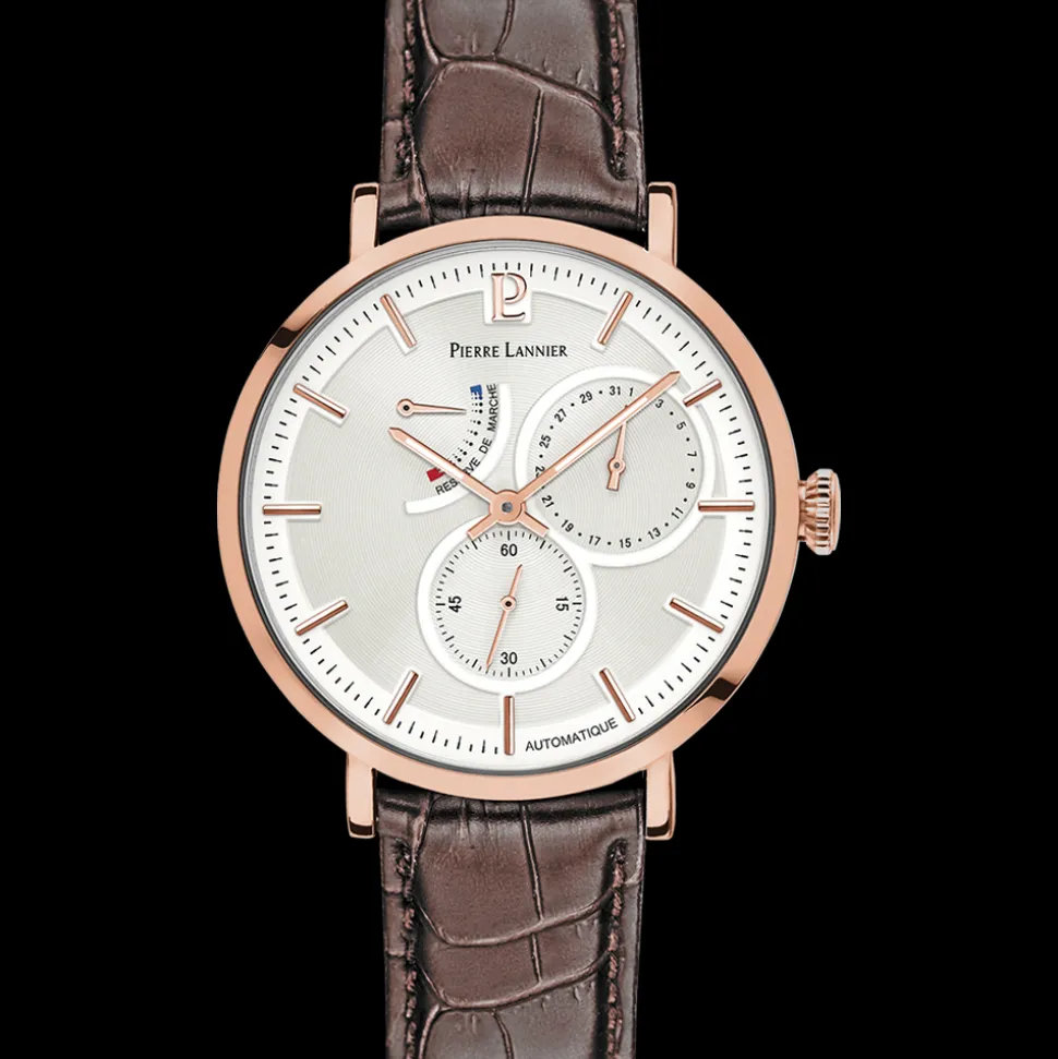 Montre Homme EVIDENCE Cadran Argenté Bracelet Cuir Brun