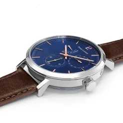 Montre Homme EVIDENCE Cadran Bleu Bracelet Cuir Brun