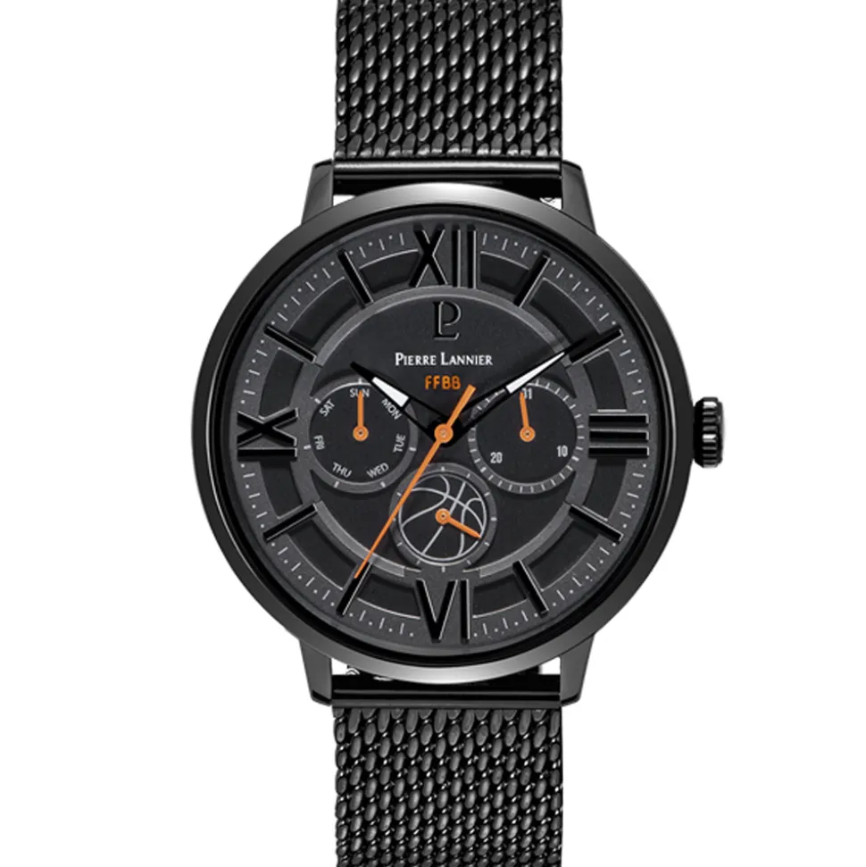 Montre Homme FFBB Cadran Gris Bracelet Acier milanais Noir
