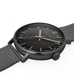 Montre Homme GAIUS Cadran Noir Bracelet Acier milanais Noir